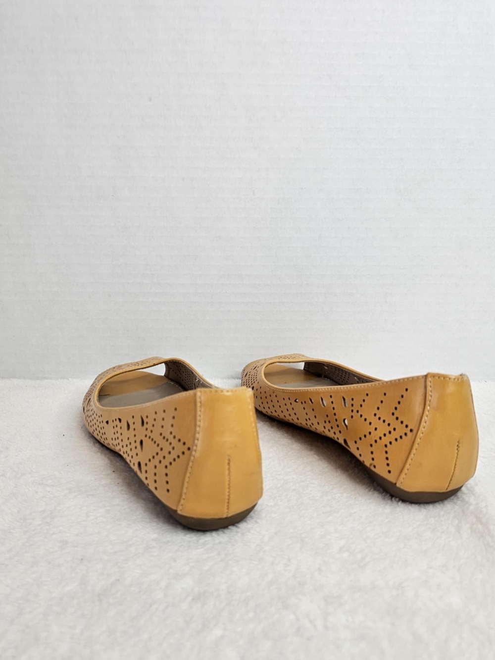 Nicole Women's Open-Toe Laser-Cut Flats in Mustard Yellow - Picture 8 of 13